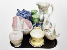 A group of Maling ceramics including Chintz teapot, gondola bowl, vases, preserve pot,