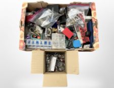 A box of a large quantity of assorted costume jewellery, including bead necklaces, bracelets,