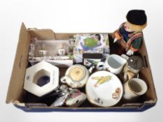 A box of Ringtons ceramics, Royal Doulton tea set,