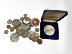 A group of coins to include £2 2010 Jersey coin, USA $1 1974, UK £5 coin,
