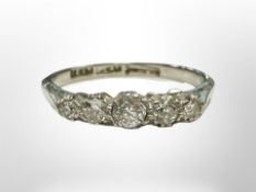 An 18ct white gold and platinum five stone diamond ring, size L.
