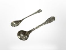 Two silver salt spoons