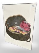 Lizzi Mallow : a bag containing clothes, a signed colour print, 65cm x 80cm, framed.