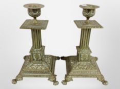 A pair of Victorian brass candlesticks, height 21cm.