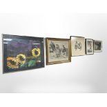 A group of continental pictures, to include two watercolour studies by H Bakar,