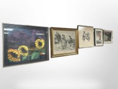 A group of continental pictures, to include two watercolour studies by H Bakar,