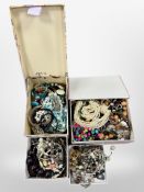 Several boxes of assorted costume jewellery, necklaces, rings, etc.
