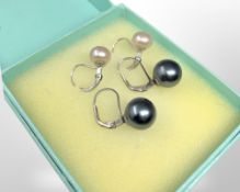 A pair of 14ct white gold pearl earrings,