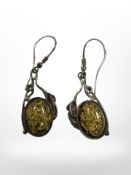 A pair of silver amber earrings