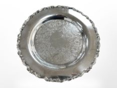 A silver plated on copper Oneida salver