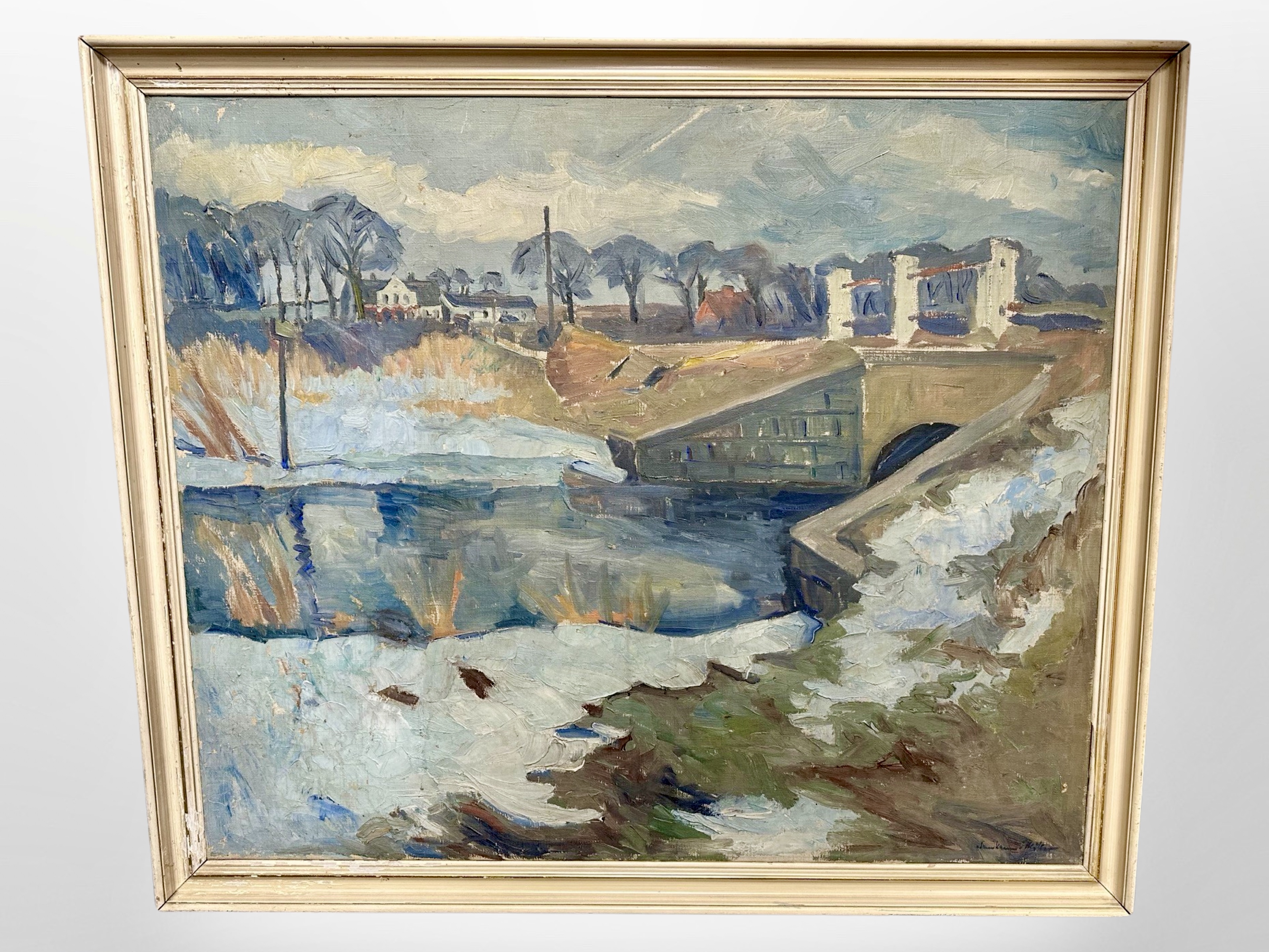 Danish School : A bridge over a canal, oil on canvas, 89 cm x 74 cm.