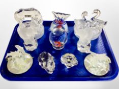 A group of crystal animal paperweights including Gobel, etc.