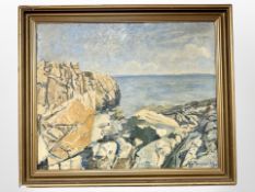 Danish School : A rocky coastline, oil on canvas, 49 cm x 40 cm.