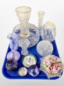 A group of crystal, paperweights, Caithness vase,