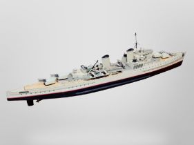 A hand-built motorised scale model of HMS Sheffield, length 125cm.