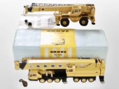 Two Grove diecast scale models of cranes,RT865B and TM1500, both boxed.
