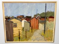 Danish School : Abstract coastal buildings, oil on canvas, 101 cm x 80 cm.