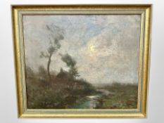 John Falconar Slater (1857-1937) : River study under moonlight, oil on canvas, signed,
