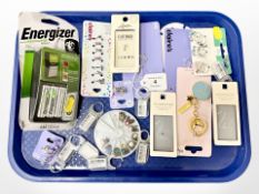 A collection of 'Claire's' costume jewellery items, rings etc, Energizer battery rechargeable unit,