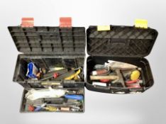 Two plastic toolboxes and contents.