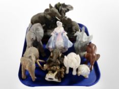 A Royal Doulton Pretty Ladies figure : Southern Belle and a quantity of elephant ornaments