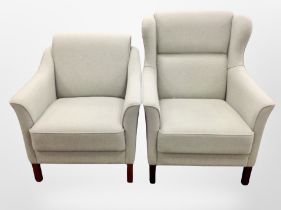 A late 20th century Danish wingback armchair and further armchair (2)