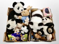 Three boxes of contemporary soft toys.