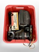 A box of cameras and related items including Zorki etc