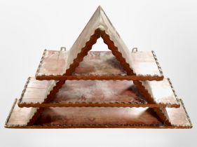 A 19th century Scandinavian carved pine triangular wall shelf,