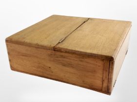 A pine table box with hinged lid,