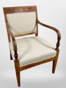 A 19th century Continental inlaid mahogany armchair