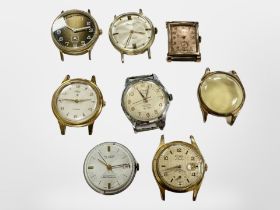 Seven vintage Gentleman's watch heads by Oriosa, Fero, Timor, Avia, Lucerne, De Luxe and Gruen.