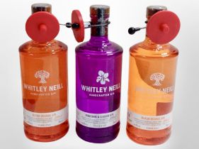Three bottles of Whitley Neill handcrafted gin, each 70cl, 43% vol