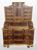 A reproduction continental inlaid satin wood secreataire bureau,