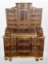 A reproduction continental inlaid satin wood secreataire bureau,