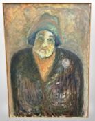 Mid Century School : Half-length portrait of a figure wearing a hat, oil on canvas, 100 cm x 73 cm.