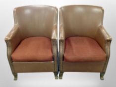 A pair of 20th century studded brown vinyl armchairs