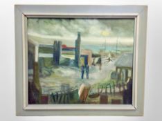 Danish school : figures in a dock, oil on canvas,