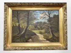 Danish School : A winding path through a forest, oil on canvas, 64 cm x 44 cm.