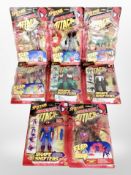 Eight Toy Biz Marvel Comic's Spider-Man figurines in retail pacakging.