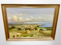 Danish School : Rural homesteads with sea beyond, oil on canvas,
