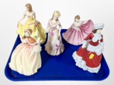 A set of four Royal Doulton Pretty Ladies Four Seasons figures and a further figure Elaine (5)