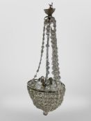 A crystal pendant light fitting, height, 87cm.