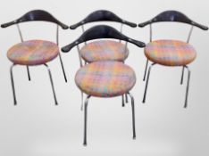 A set of four Danish chrome and ebonised dining chairs
