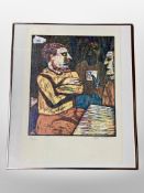 A Continental colour print - Figures, indistinctly signed,