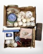 Four boxes of assorted ceramics : Ringtons, tea china, glass ware,
