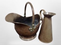 A Victorian copper coal receiver and further jug
