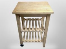 A pine butcher's block kitchen trolley,