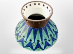 A 20th century Scandinavian studio pottery conical pendant light fitting, diameter 40cm.