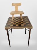 A Victorian chess board table and a child's stool